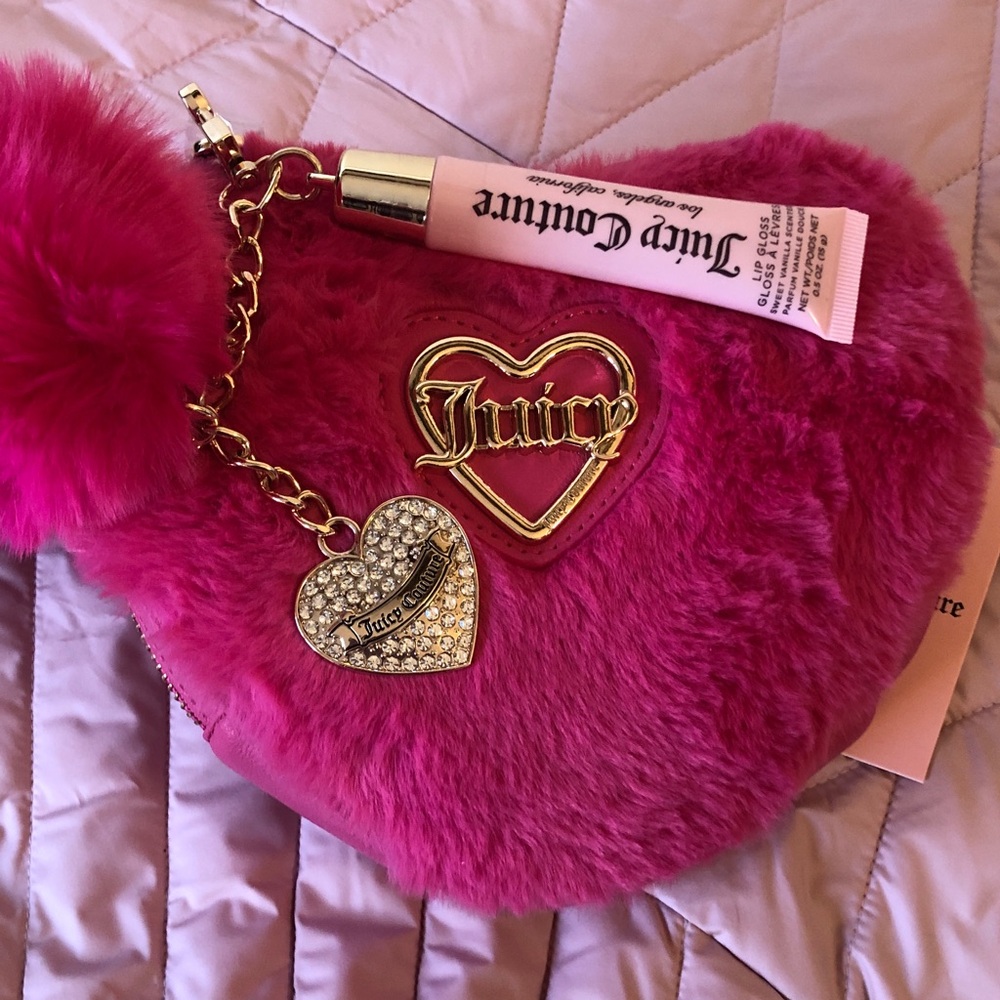 NWT Juicy Couture Heart Crossbody & Lip Gloss Pom Pom w/ Heart Charm